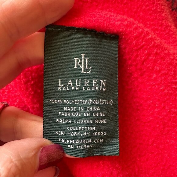 Lauren Ralph Lauren Embroidered Polo Bear Throw Blanket Red Fleece Whipstitch - Picture 2 of 6